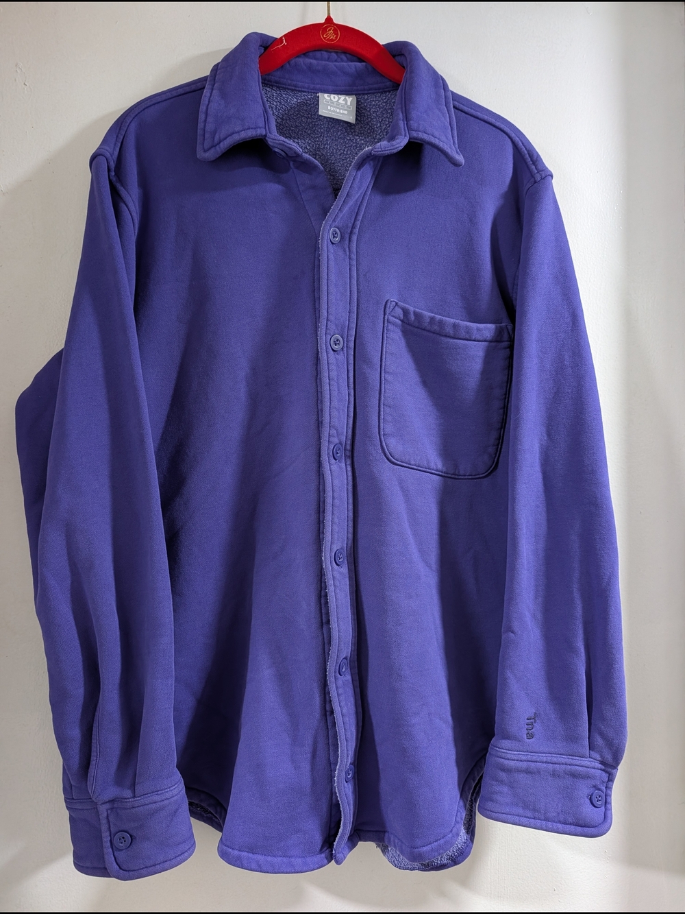 Aritzia TNA Cozy Boyfriend Fleece Purple Button-Up Fleece Shirt Jacket